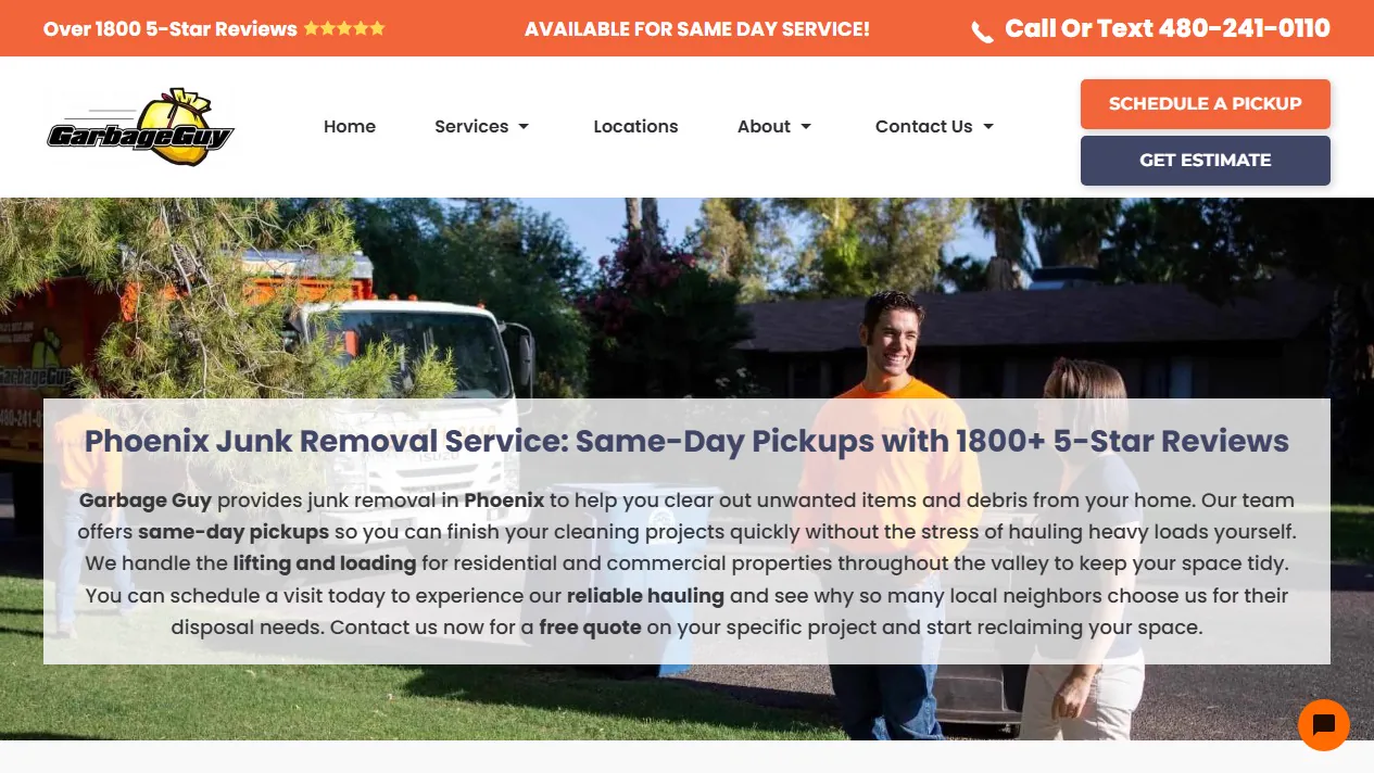 Garbage Guy current public website first screen as captured for comparison